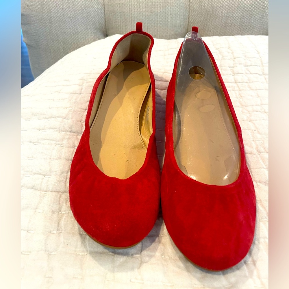 Red Suede J Crew Ballet Flats